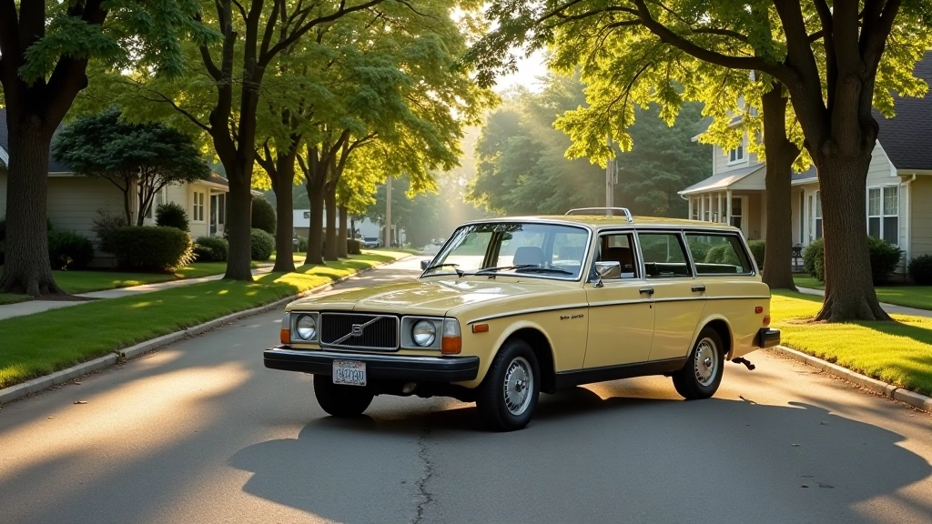 Volvo 240 Wagon parked on a tree-lined brovane street