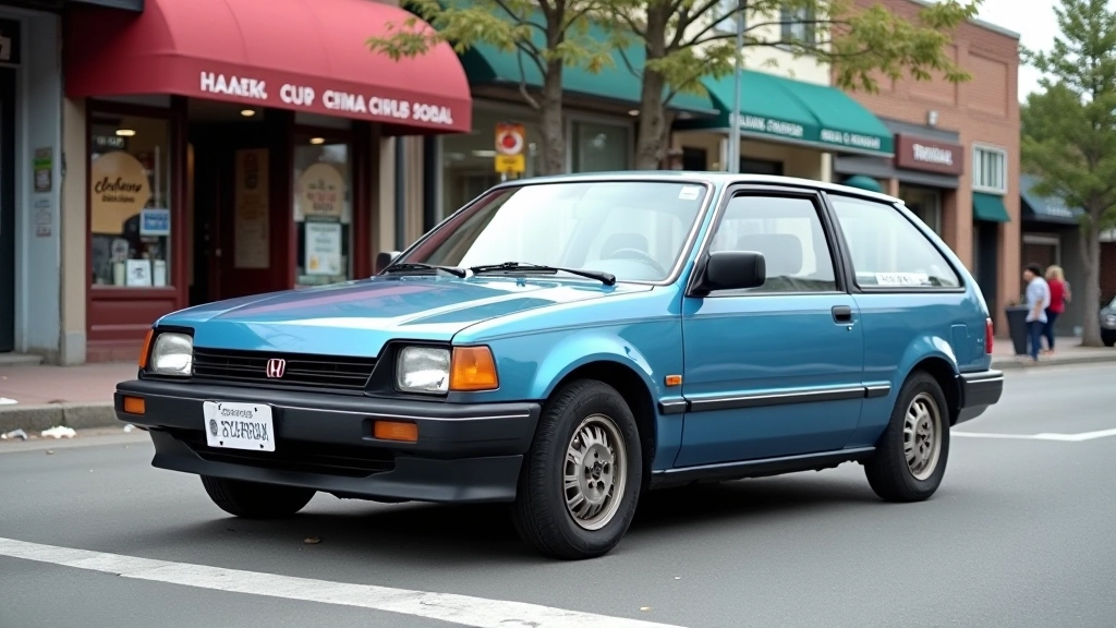 Honda Civic Hatchback from the 1980s, blue exterior, in urban setting